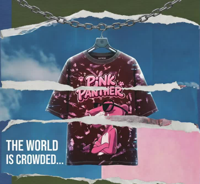 Pink Panther Oversized Tee  Acid Wash French Terry | Netrox Streetwear