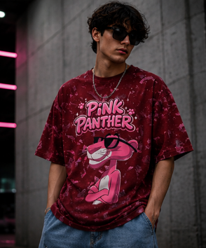 Pink Panther Oversized Tee  Acid Wash French Terry | Netrox Streetwear